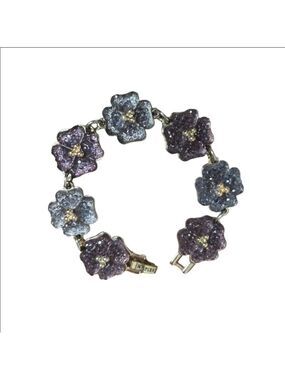 Vintage 80s Napier 2-color Floral Crystal Link Bracelet